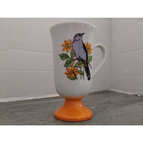 Song Bird Pedestal Mug Irish Coffee Cup FRED ROBERTS Orange - Picture 2 of 7
